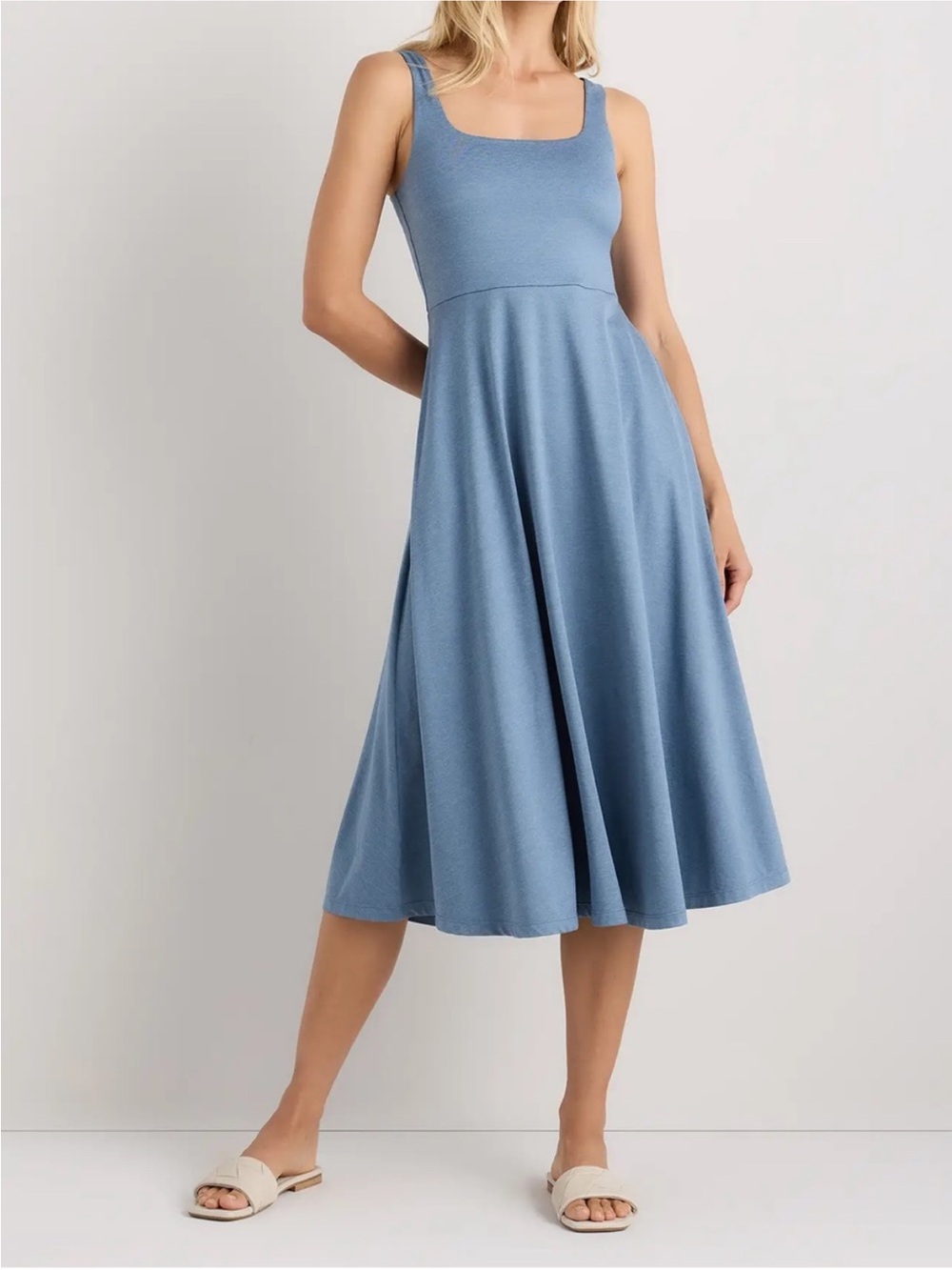 Quince Flowknit Breeze Fit and Flare Dress Heather Sky Blue, M